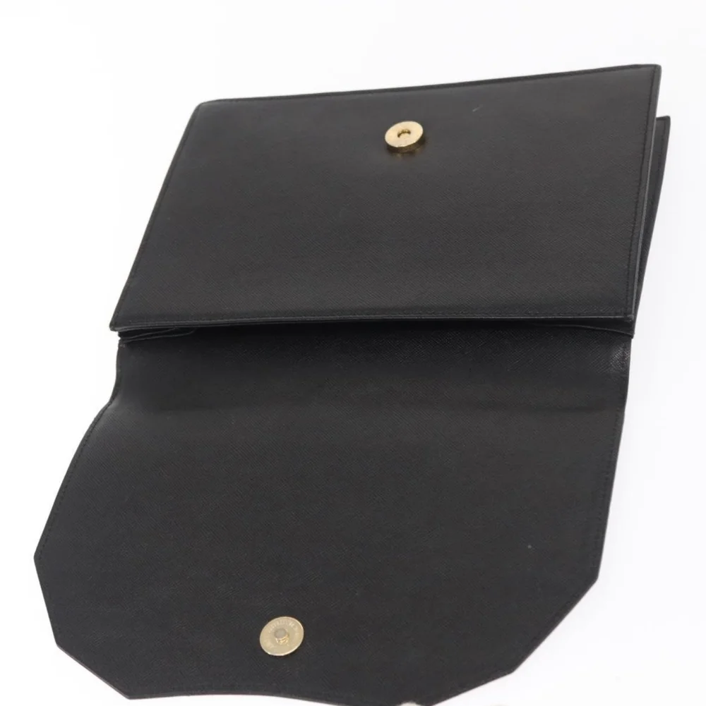 Vintage Yves Saint Laurent Black Leather Clutch Bag Saffiano Texture Tonal YSL - Picture 11 of 16